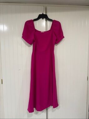 Square-Neck Midi Dress in Fuchsia Pink